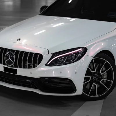 High-Gloss Chameleon Creamrose Pearl Vinyl Wrap mercedes front Light