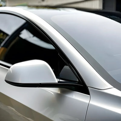 close up look of gold pearl white chameleon wrap with side mirror