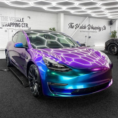 color shift chameleon purple blue gloss acura vinyl wrap on tesla