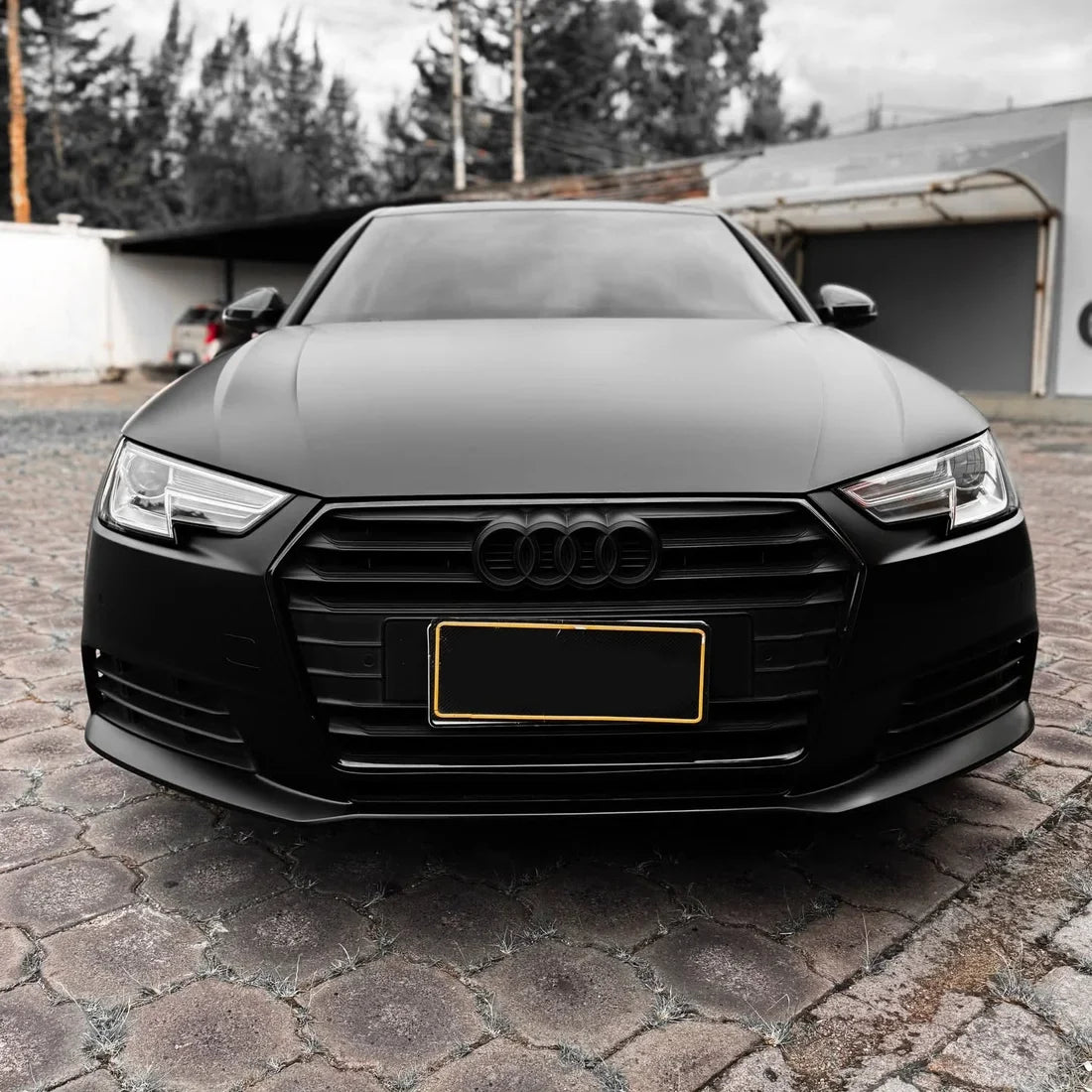 Matte Black Vinyl Wrap on Audi front