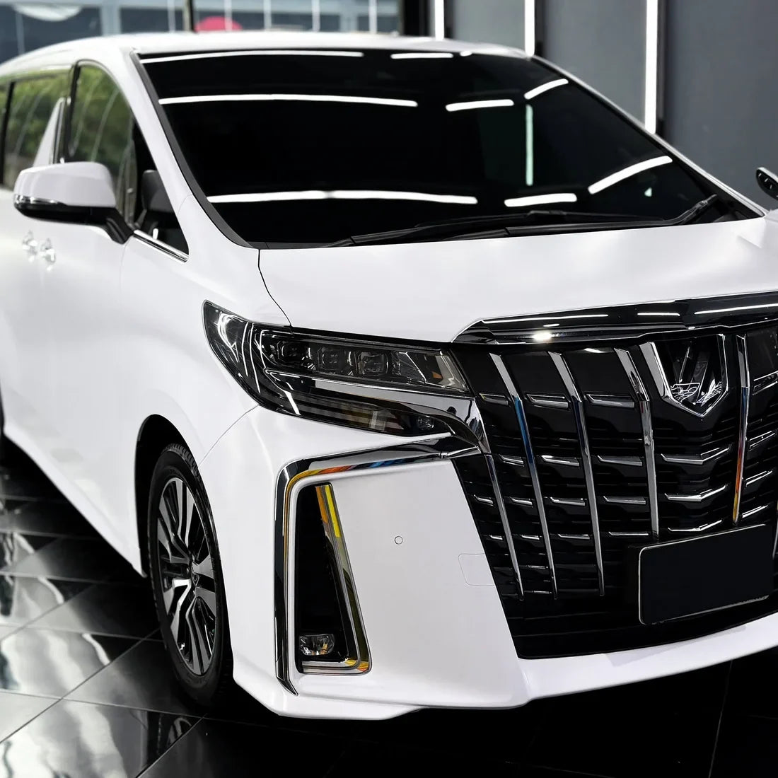 Matte White Vinyl Wrap on Toyota front grille