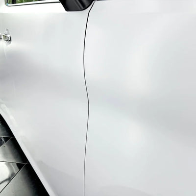 Close-up of Matte White Vinyl Wrap on Toyota body
