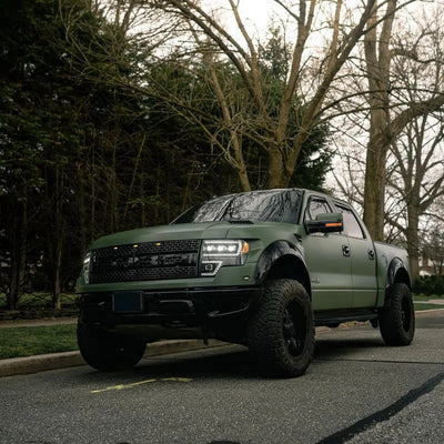Matte Military Green Vinyl Wrap on Ford side