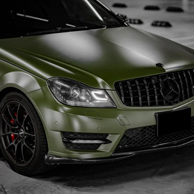 Matte Military Green Vinyl Wrap on Mercedes front grille