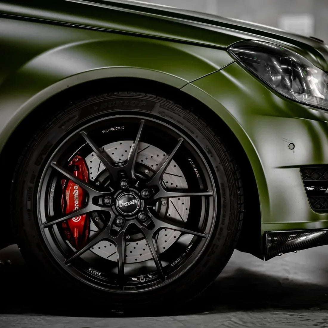 Matte Military Green Vinyl Wrap on Mercedes wheel