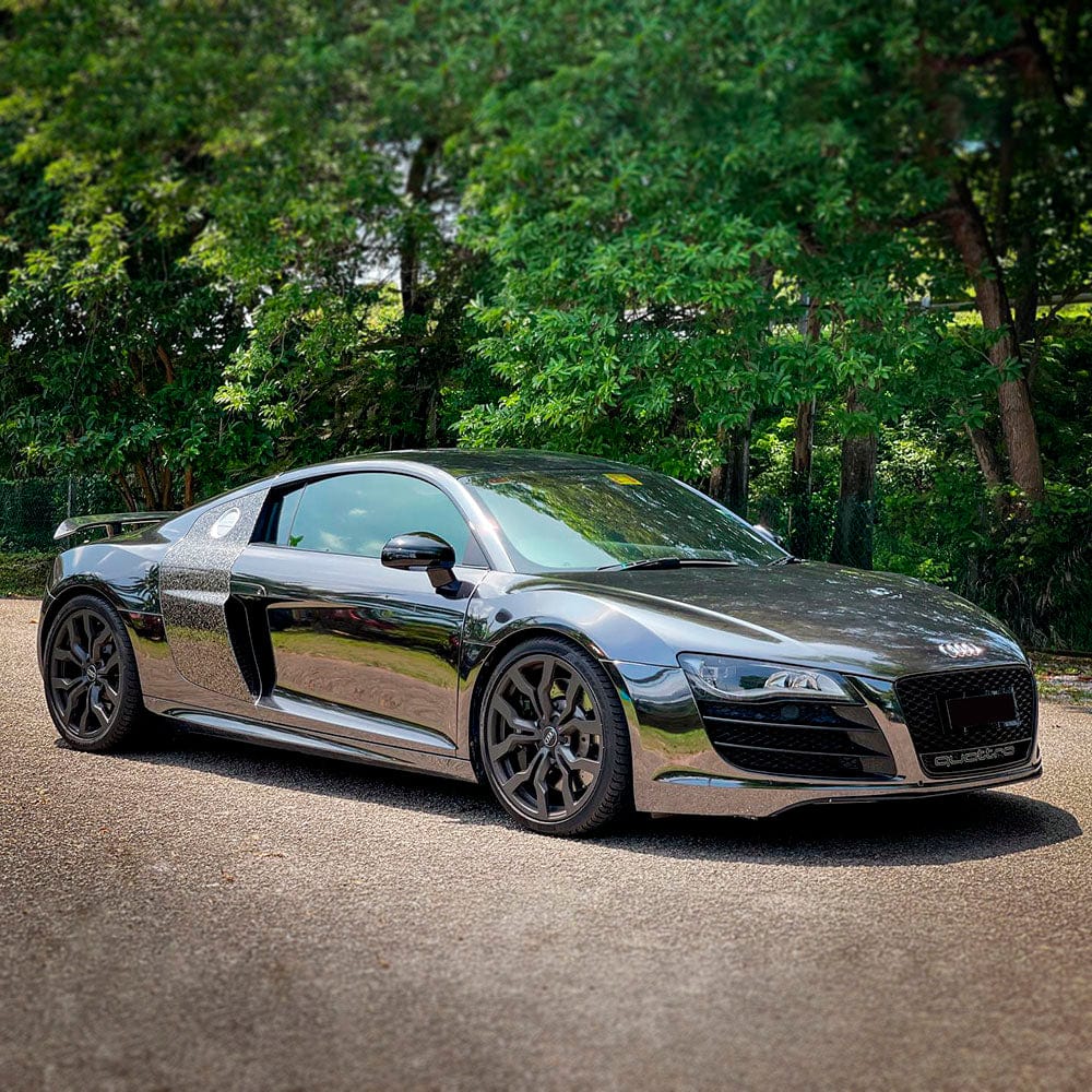 Audi R8 wrapped in Jet Black Chrome Vinyl