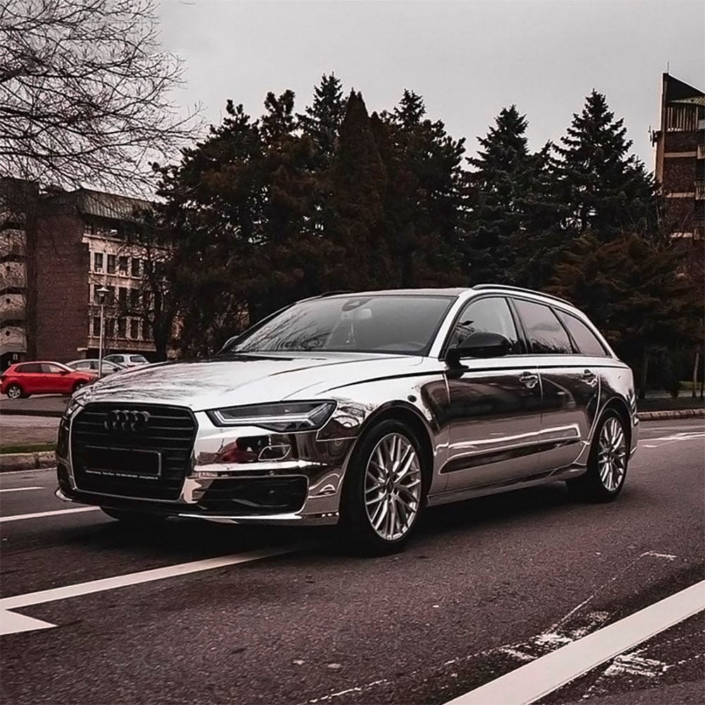 Audi fully wrapped in Chrome White Gold vinyl