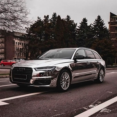 Audi fully wrapped in Chrome White Gold vinyl