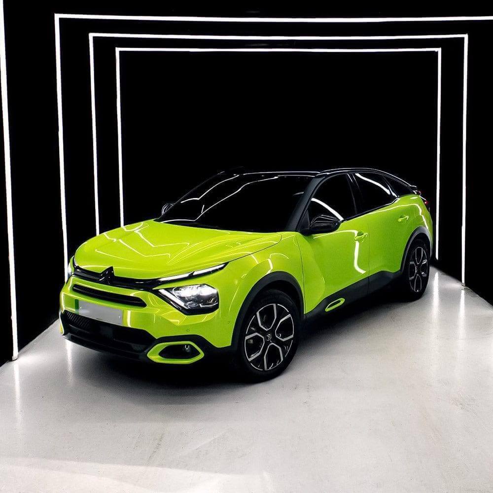 Citroën crossover wrapped with TeckWrap Gloss Acid Lime vinyl wrap