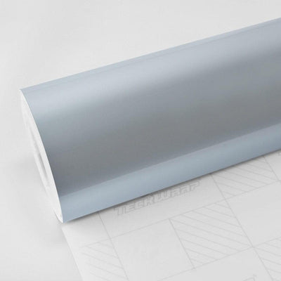TeckWrap Arctic Silver (RB27-HD) Gloss Vinyl Wrap roll showcasing its sleek, reflective surface ideal for vehicle customization.