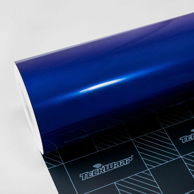 Close-up of Glossy Deep Blue Vinyl Wrap roll