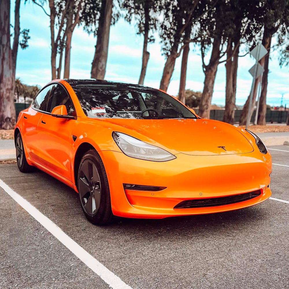 Tesla Wrapped in Deep Orange Gloss Vinyl