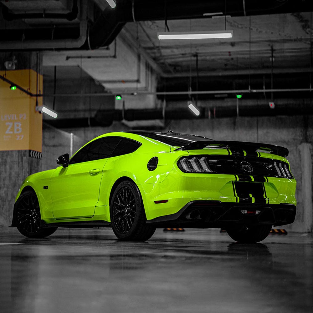 Mustang wrapped in Gecko Green gloss vinyl