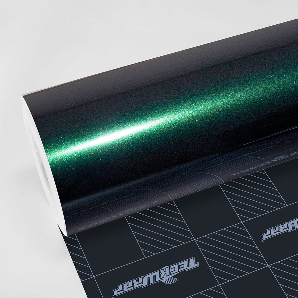 High-Gloss Metallic Green Black Vinyl Wrap