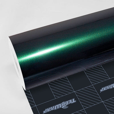 High-Gloss Metallic Green Black Vinyl Wrap
