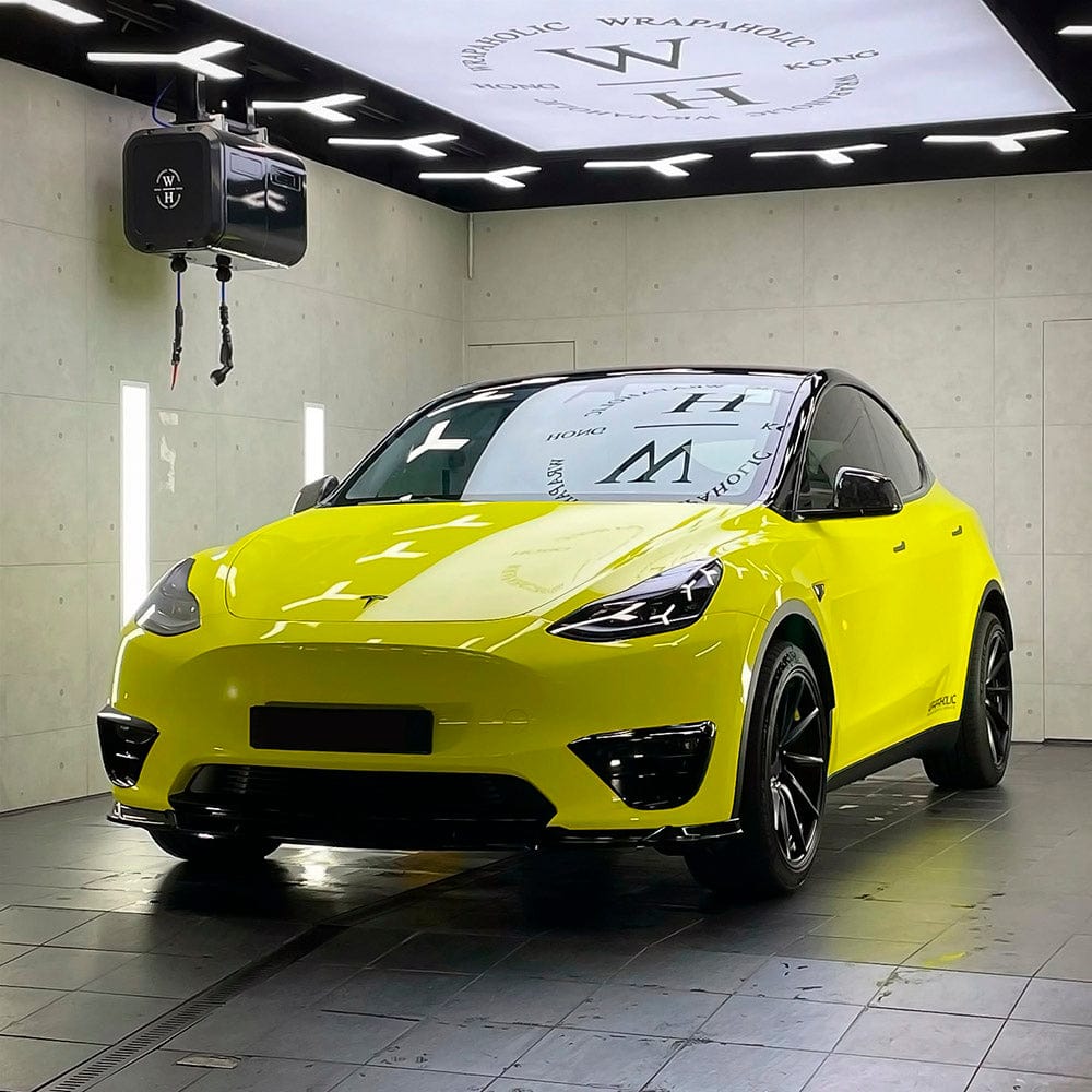 Tesla wrapped in Grape Green Vinyl Wrap