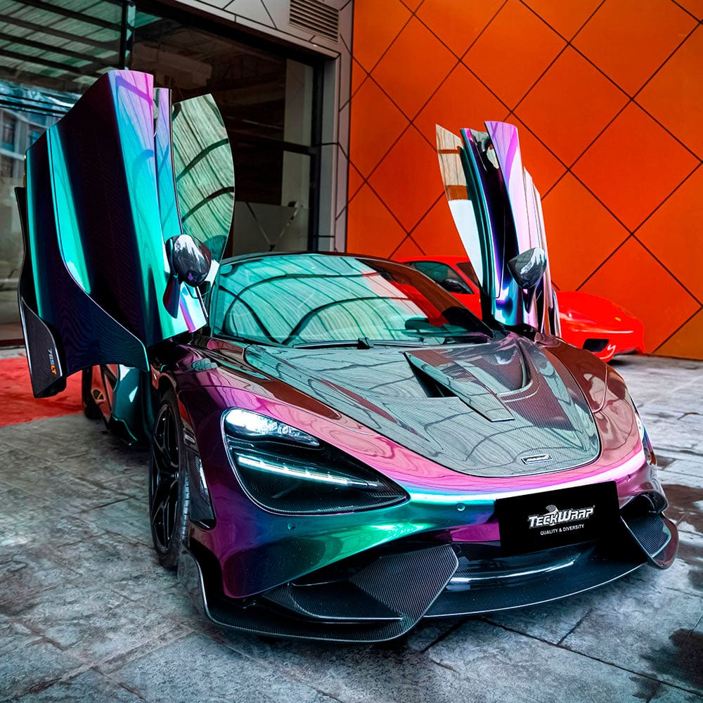 sports car wrapped with Green Galaxy  Gloss Vinyl
