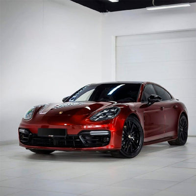 Porsche wrapped in Supreme Red Gloss Metallic Vinyl