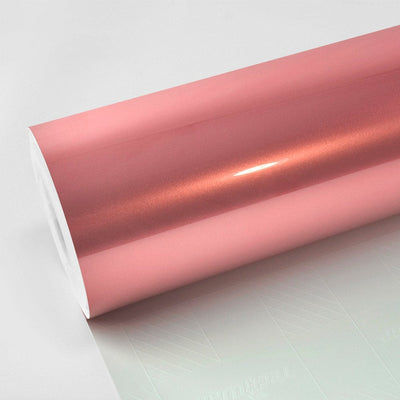 TeckWrap Pink Gold (GAL23-HD) Gloss Vinyl Wrap roll showcasing its shimmering metallic finish, ideal for elegant vehicle customization.