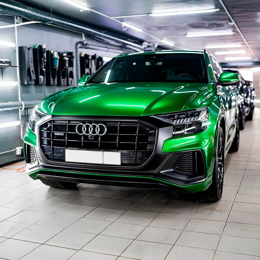 Audi car wrapped in Ruby Green Gloss Vinyl