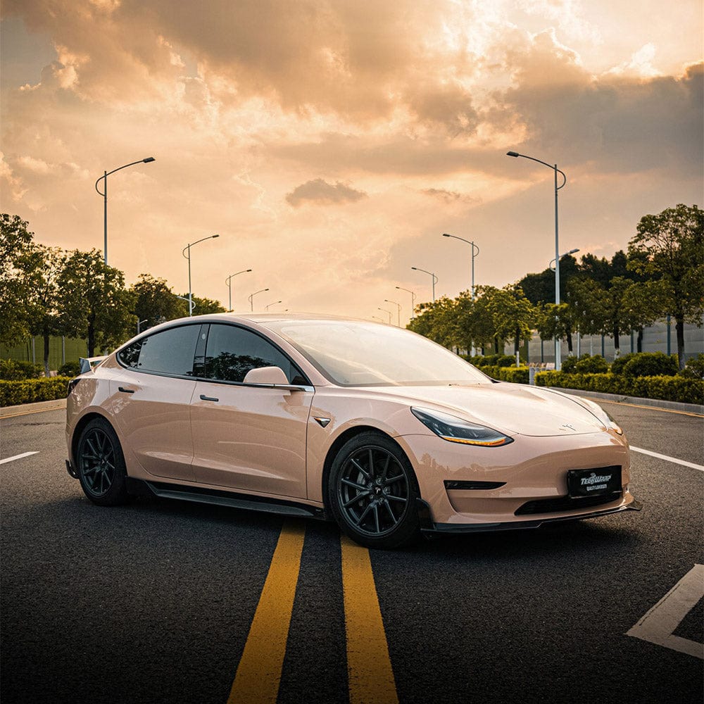 Tesla wrapped in Sahara Beige Gloss Vinyl