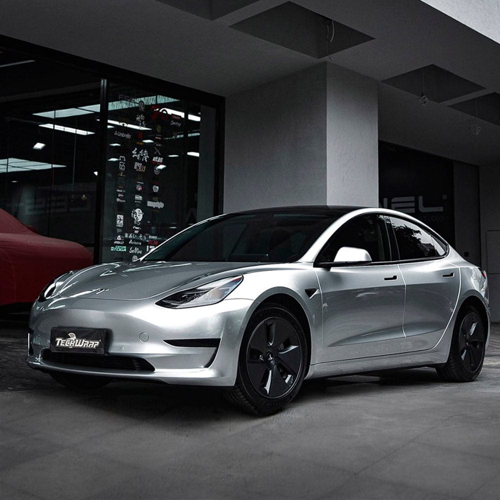 Tesla wrapped in Super Silver Mist Gloss Vinyl