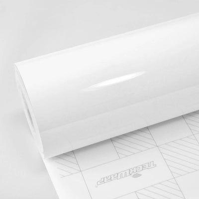 Close-up of Teckwrap Super White gloss vinyl wrap roll