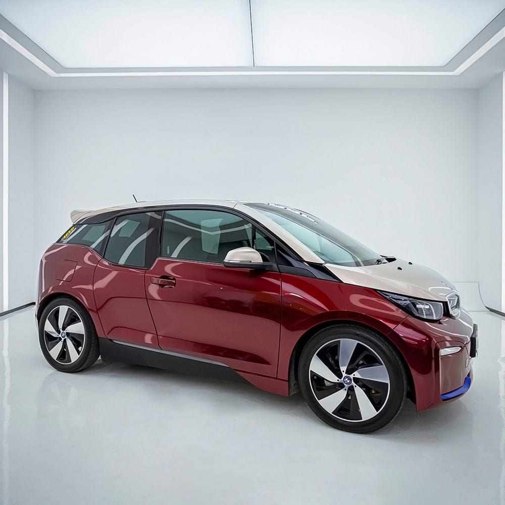 BMW i3 wrapped in Velvet Red High Glossy vinyl wrap
