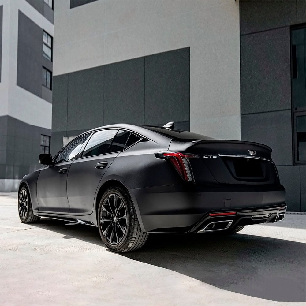Cadillac wrapped in Sandy Black matte vinyl