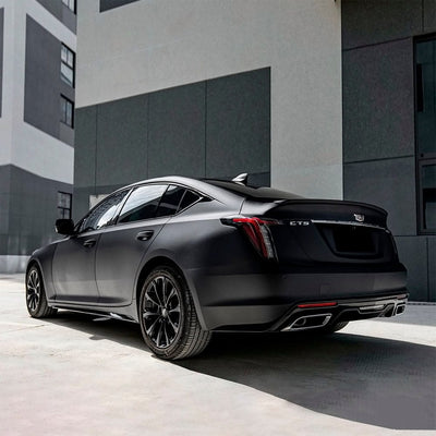 Cadillac wrapped in Sandy Black matte vinyl