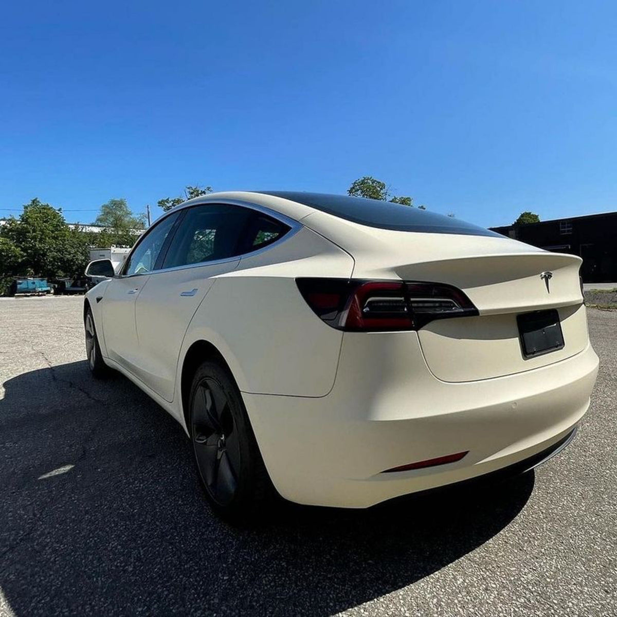 Tesla Model 3 featuring Vanilla Cream Matte Vinyl Wrap