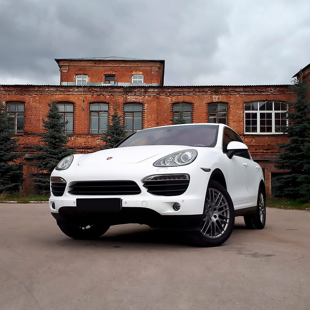 Porsche wrapped in White Matte vinyl wrap