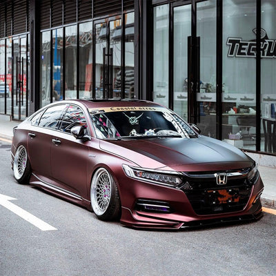 Custom-wrapped Honda sedan featuring TeckWrap Satin Burnt Maroon Vinyl Wrap