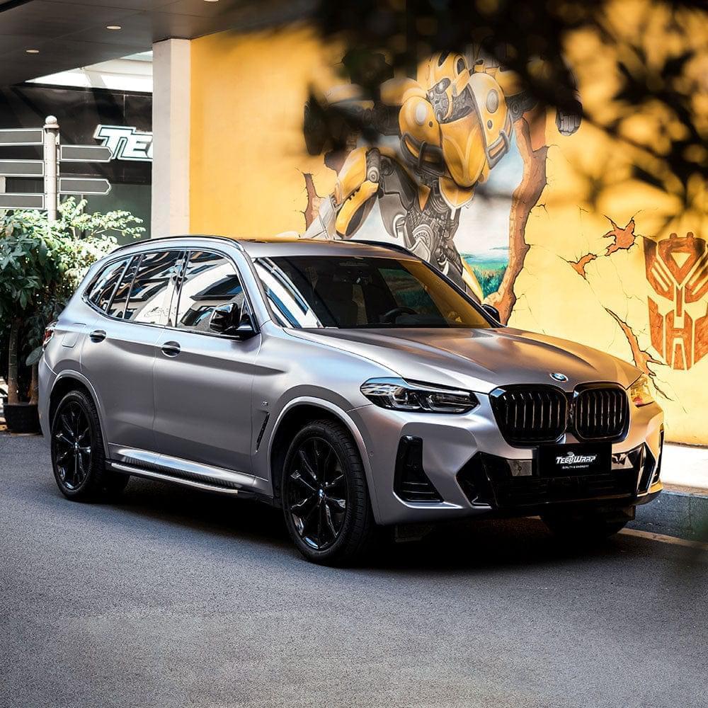 BMW SUV wrapped in TeckWrap Charcoal Grey Satin Vinyl