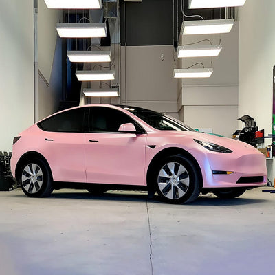 Tesla Wrapped in Cherry Blossom Pink Satin Vinyl