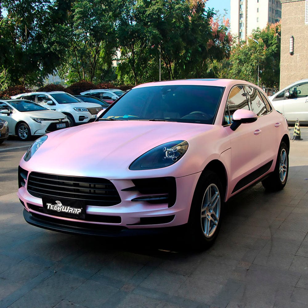Porsche SUV with Cherry Blossom Pink Satin Vinyl Wrap