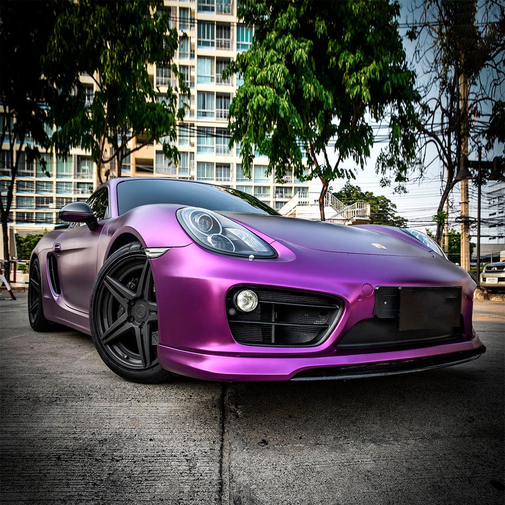 Porsche wrapped with Concord Grape Satin Vinyl