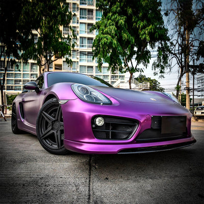 Porsche wrapped with Concord Grape Satin Vinyl
