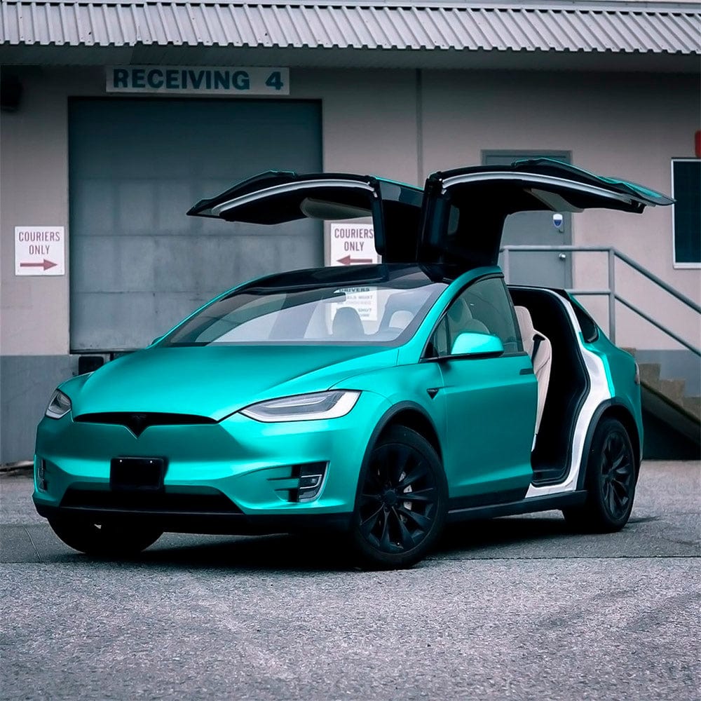 Tesla Model X wrapped in Emerald Green Satin Vinyl