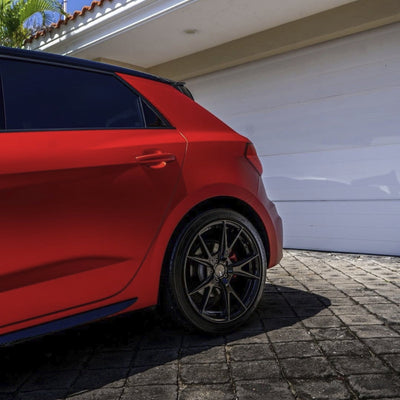 Audi hatchback featuring Flame Red satin vinyl wrap