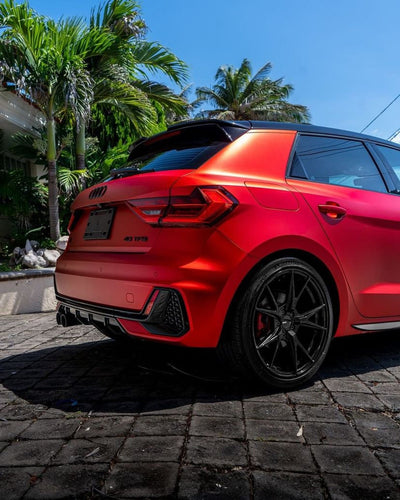 Audi hatchback in Flame Red satin vinyl wrap