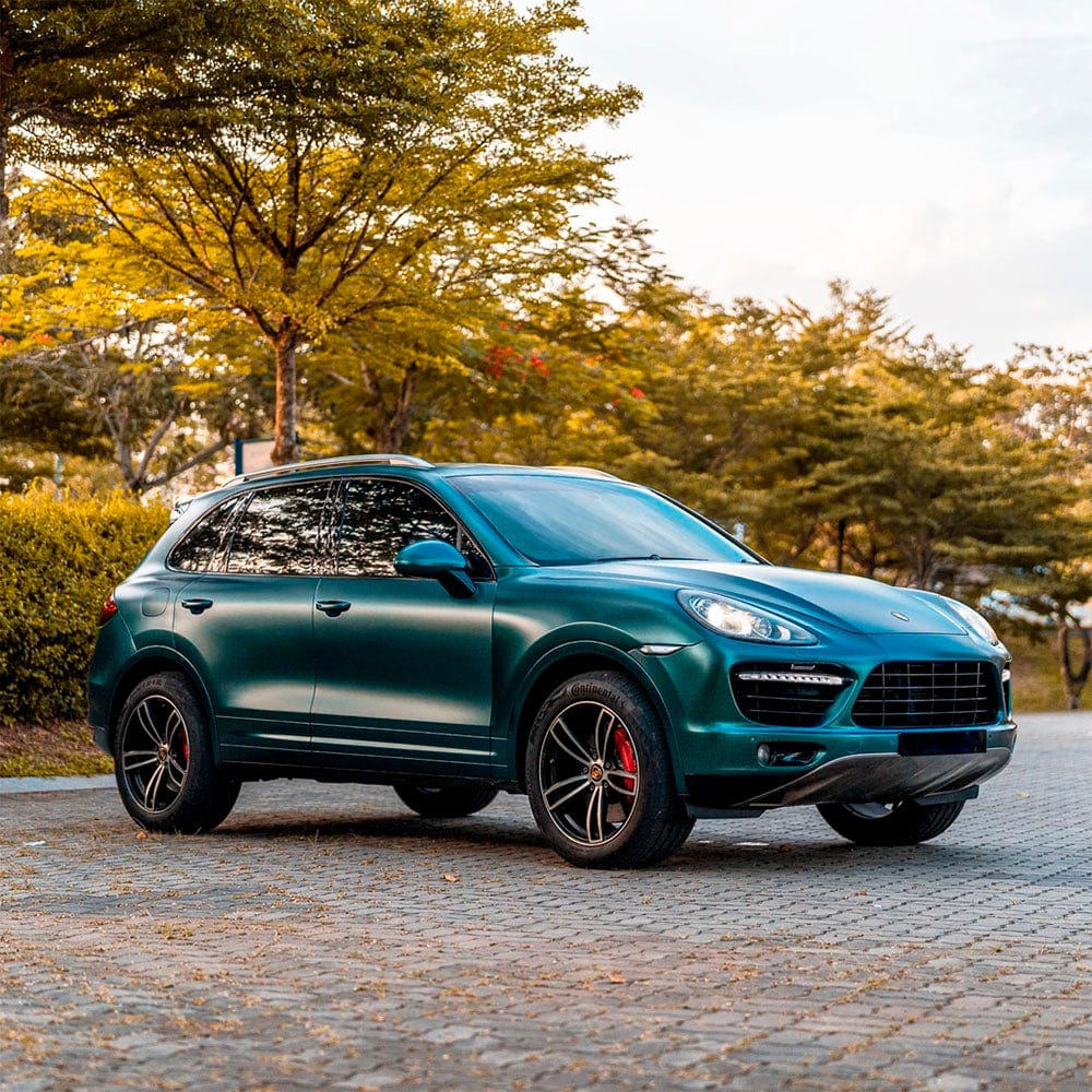 SUV wrapped in Forest Green Satin vinyl