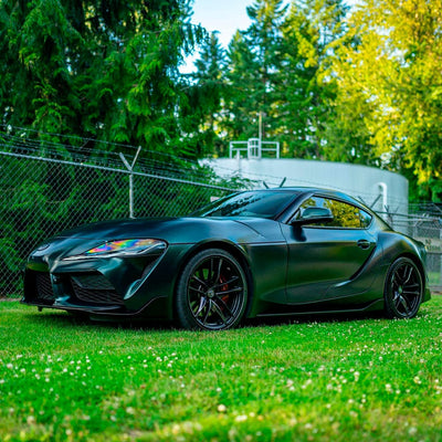 Sports Car Wrapped in Matte Green Black Silk