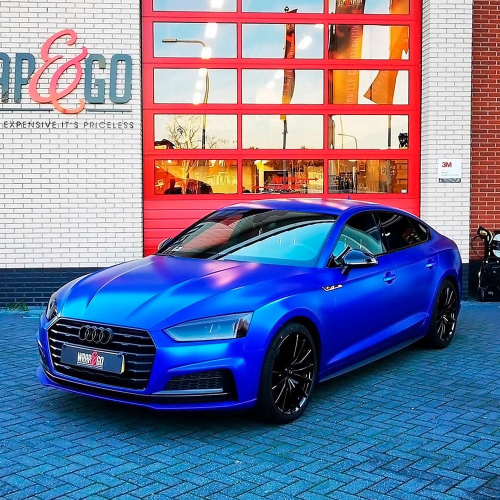 Audi car wrapped in  Velvet Blue Satin Vinyl Wrap