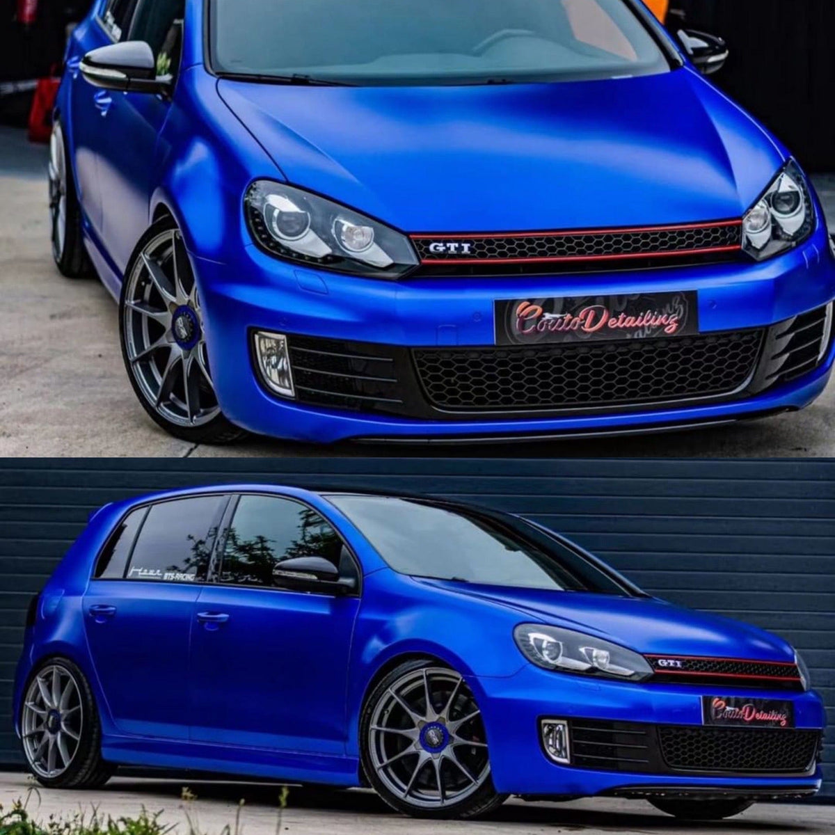 Volkswagen GTI wrapped in Velvet Blue Satin Vinyl Wrap
