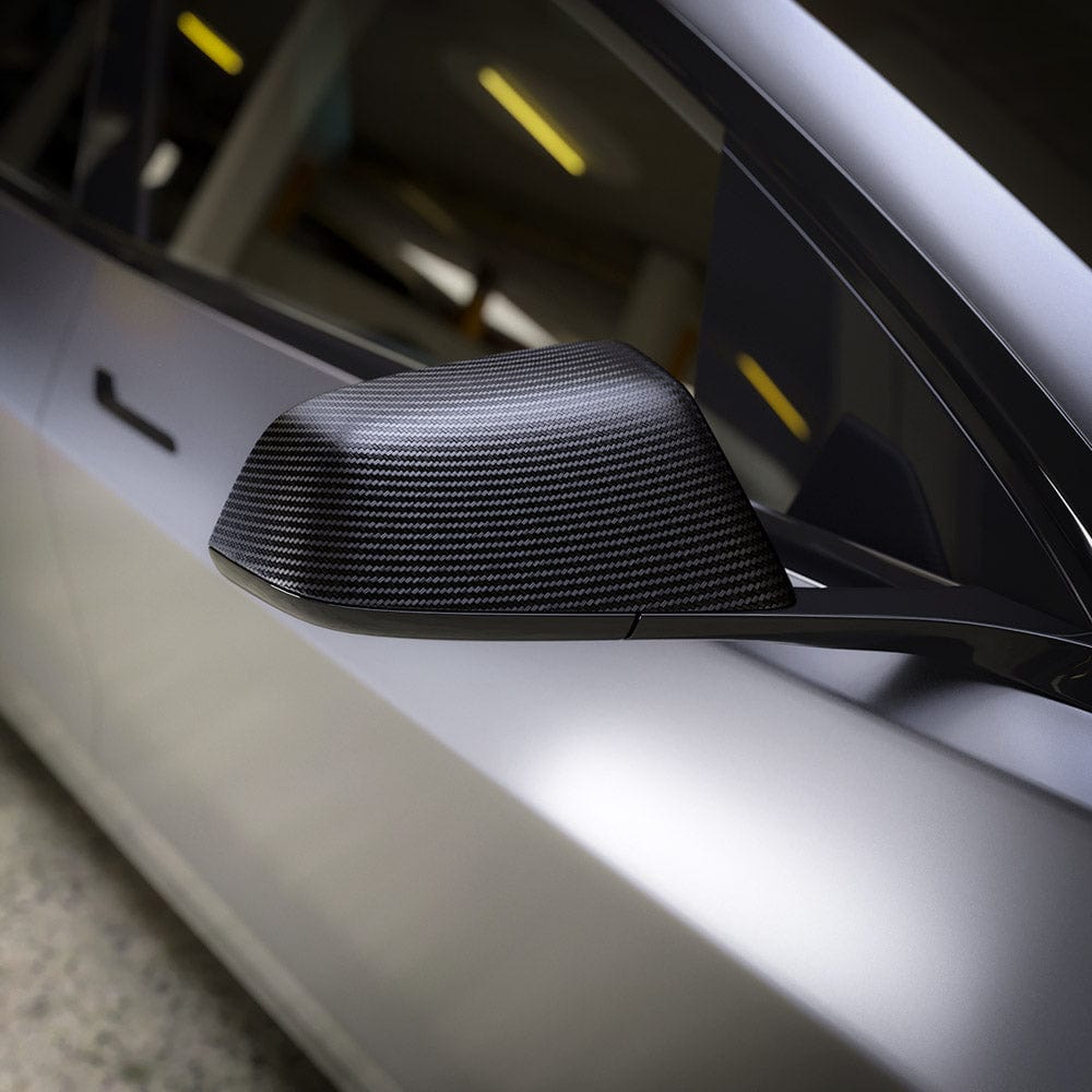 Side mirror wrapped with Noir Black Carbon Viny